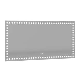 72 in. W x 36 in. H Rectangular LED Lighted Anti-Fog Framed Dimmable Wall Bathroom Vanity Mirror in White