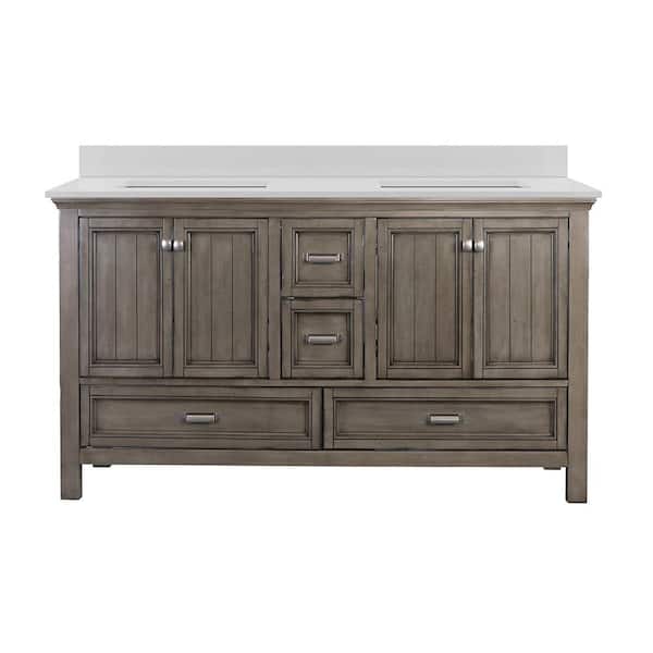 Foremost Brantley 61 in. W x 22 in. D x 34.75 in. H Bath Vanity in Grey with Quartz Vanity Top in Snow White with White Basin