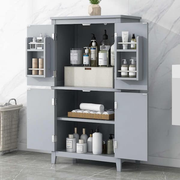 Gray 43.3 in. H Accent Cabinet, Bathroom Storage Cabinet with 4-Doors, Adjustable Shelves, Adaptable Shelves