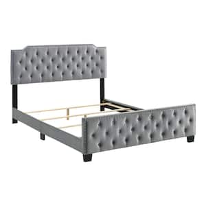 Bernadetta Light Gray King Panel Bed with Tufted Upholstery