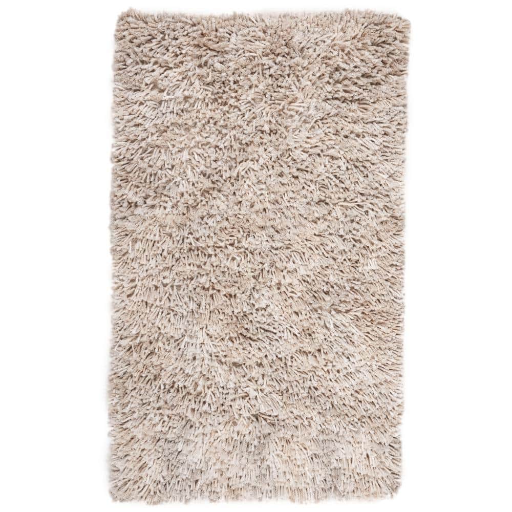 Beige/Ivory 3' x 5' Handmade Reversible Shag Area Rug