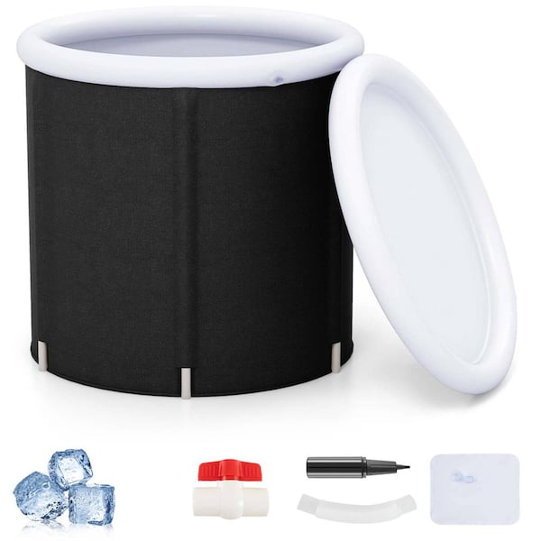 Costway Black Plus White Ice Bath Tub for Adult Outdoor Ice Plunge Tub with Lid 66 gal. Capacity