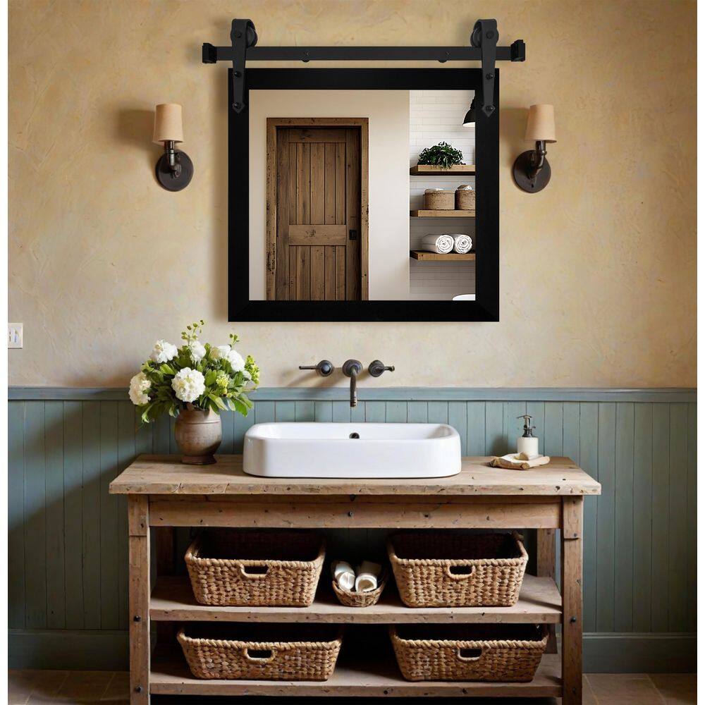 Rustic Desktopmirror Rayne Mirrors (33 in. W x 30 in. H) Black Modern Rustic Vertical Mirror ...