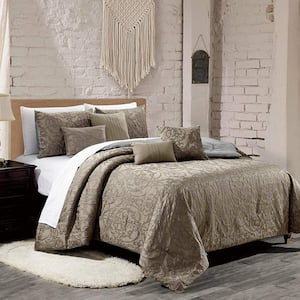7-Piece Taupe Luxury Jacquard Microfiber Bedding Sets,90in.*104in