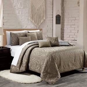 7-Piece Taupe Luxury Jacquard Microfiber Bedding Sets,90in.*104in