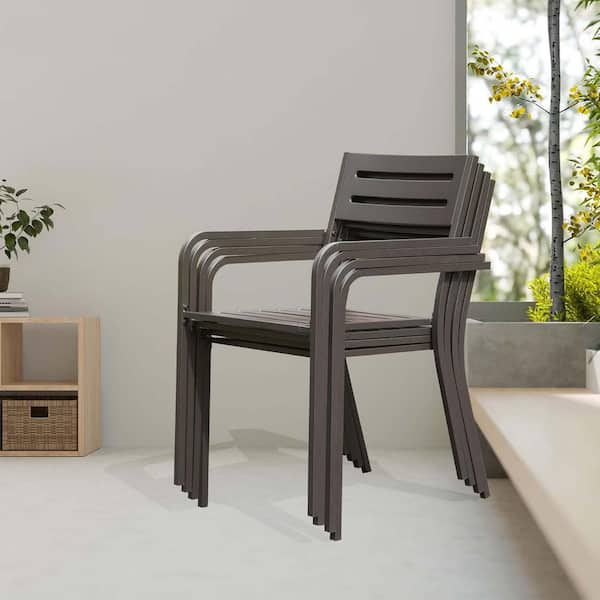 Unbranded Metal Stackable Outdoor Dining Chair Set of 4, Heavy Duty Bistro Chairs with Armrests, Folding Patio Chair, Black