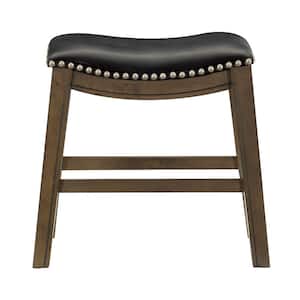 Pecos 19 in. Brown Wood Dining Stool with Black Faux Leather Seat