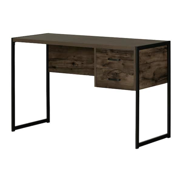 South Shore Mezzy 47.25 in. Rectangle Brown Oak MDF 2-Drawer Desk with Metal Legs