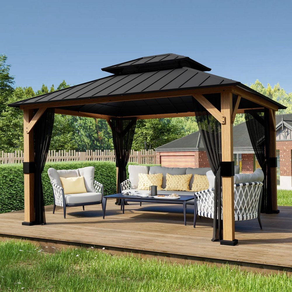 Esunny 13 ft. x 11 ft. Outdoor Patio Solid Cedar Wood Frame Gazebo
