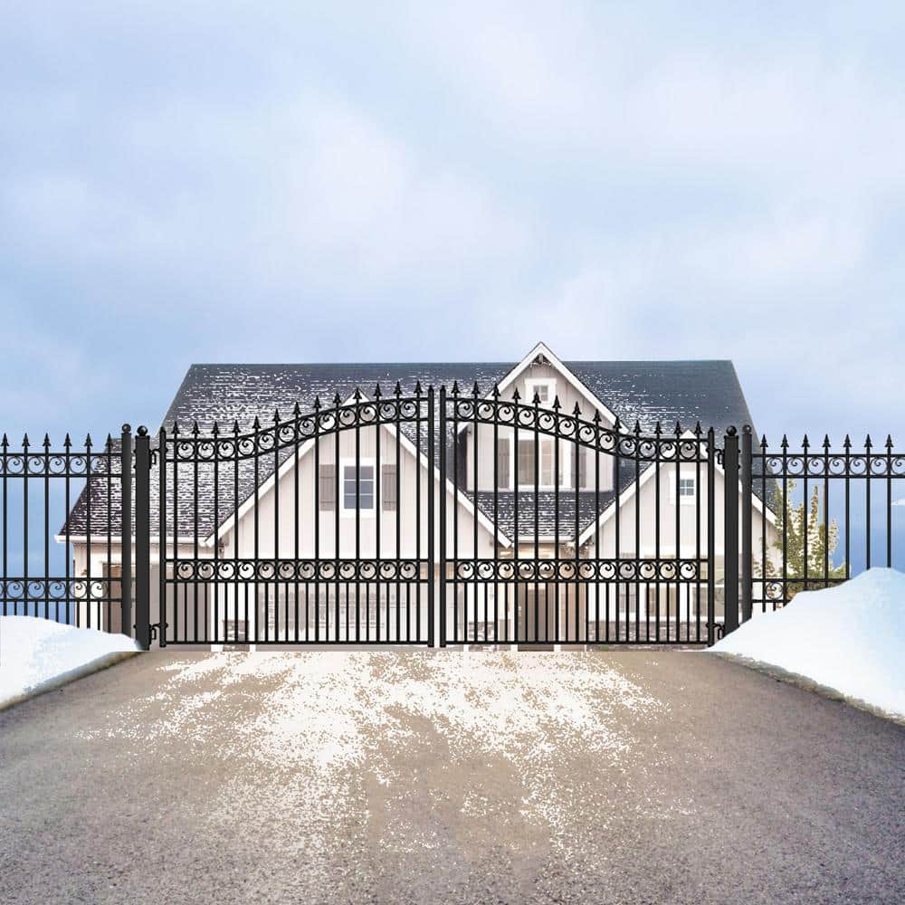 London Style Black Steel Dual Swing Driveway Gate 14 x 6 Feet