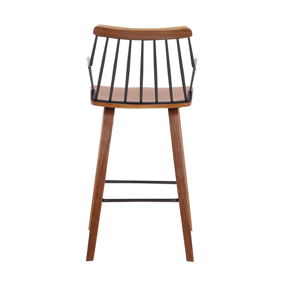 Micah 26" Walnut & Black Metal Mid-Century Modern Counter Stool