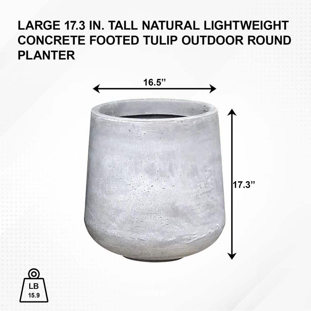 Large Gray Lightweight Concrete Round Planter for Indoor/Outdoor Use