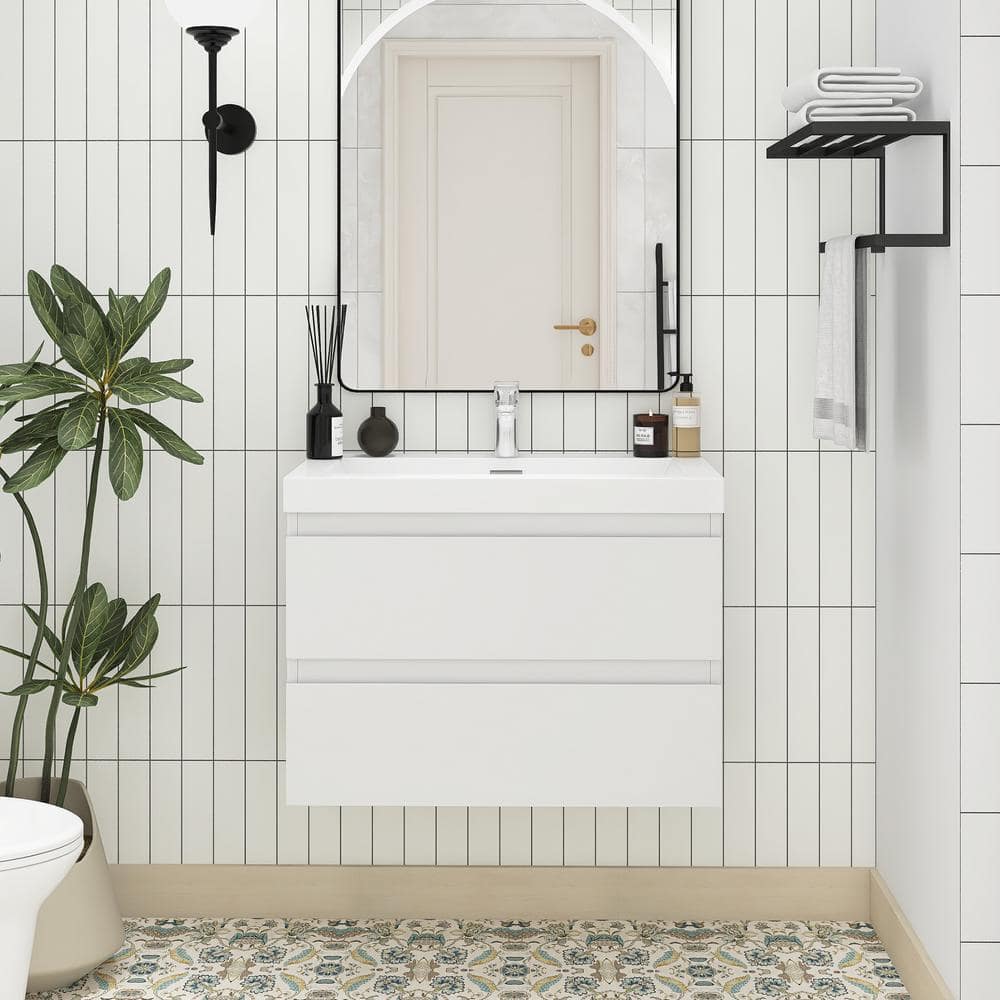 30 in. W X 19.5 in. D x 22.5 in. H Single Sink Wall-Mounted Bath Vanity in White with White Resin Top price history on PriceWatchPro