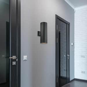 Large 2-Light Black Aluminum Integrated LED Outdoor/Indoor Wall Mount Cylinder Light Sconce