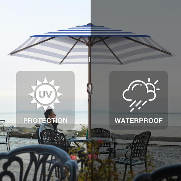 7.5ft Outdoor Market Patio Umbrella in Blue Stripe with Push Button Tilt