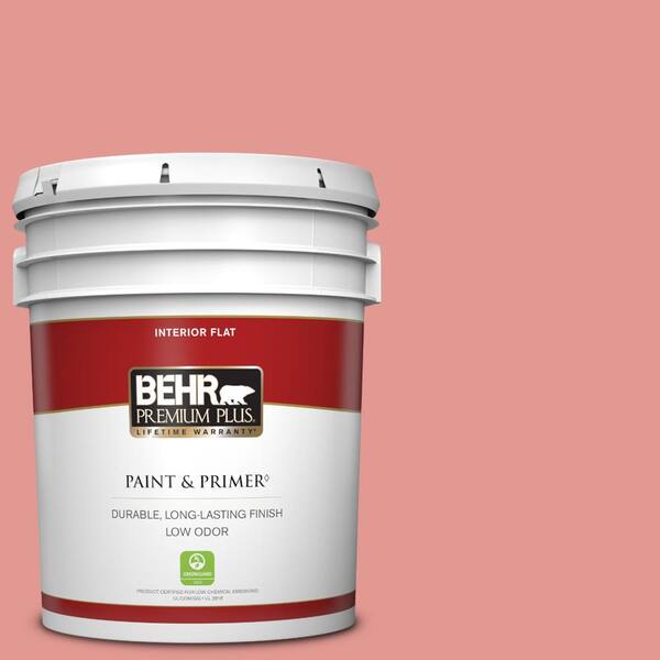 BEHR PREMIUM PLUS 5 gal. #160D-4 Strawberry Rose Flat Low Odor Interior Paint & Primer