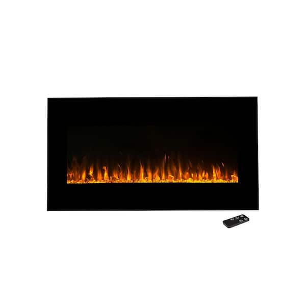 36 in. Wall Mount Steel and Tempered Glass Electric Fireplace with 4.75 in. W, Black