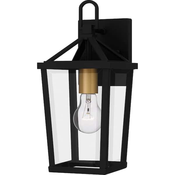 Quoizel Hull 13.25 in. Matte Black Hardwired Outdoor Wall Lantern Sconce
