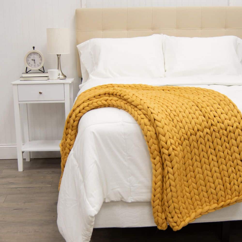 Gold Chunky Knit Wool Baby Throw Blanket
