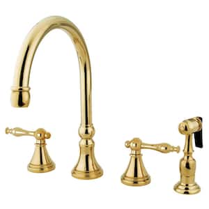 Governor 2-Handle Deck Mount Widespread Kitchen Faucets with Brass Sprayer in Polished Brass
