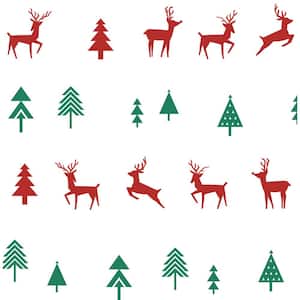Red and Green Run, Run Reindeer Peel and Stick Wallpaper (Covers 30.75 sq. ft.)