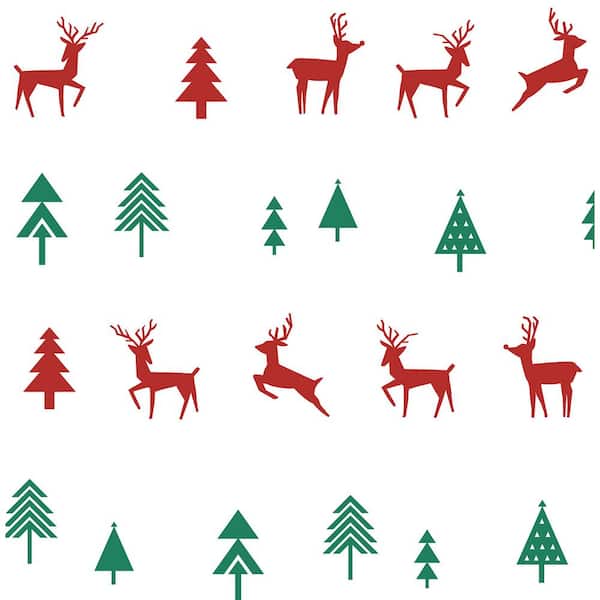 NextWall Red and Green Run, Run Reindeer Peel and Stick Wallpaper (Covers 30.75 sq. ft.)
