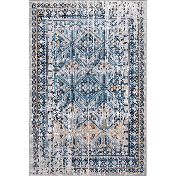 nuLOOM Sidney Machine Washable Blue 8 ft. x 10 ft. Medallion Area Rug