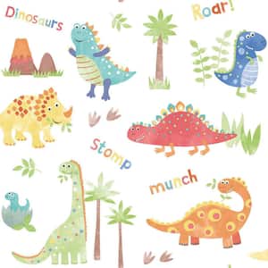 Tiny Tots 2 Collection Primary Colors Matte Finish Kids Dinosaurs Non-Woven Paper Wallpaper Roll