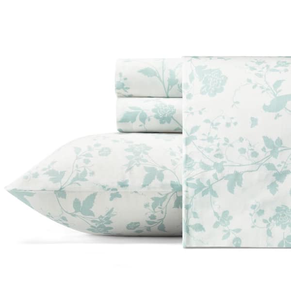 Laura Ashley Garden Palace 4-Piece Blue Floral Cotton King Sheet Set