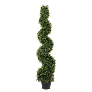 4 ft. Artificial Boxwood Plants Spiral on Pot UV