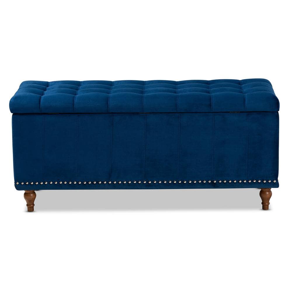 Elegant Navy Blue Velvet 42" Tufted Storage Ottoman Bench