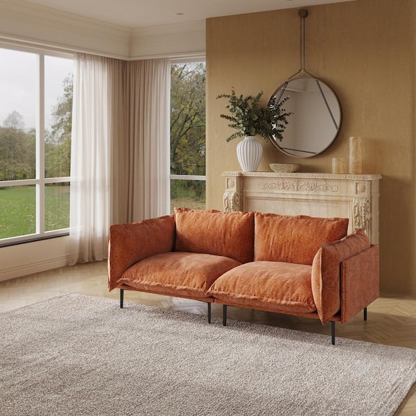 Spacious 74.8 in. Square Arm 2-Piece Cloud Velvet Modular Down Feather Sectional Sofa in Orange