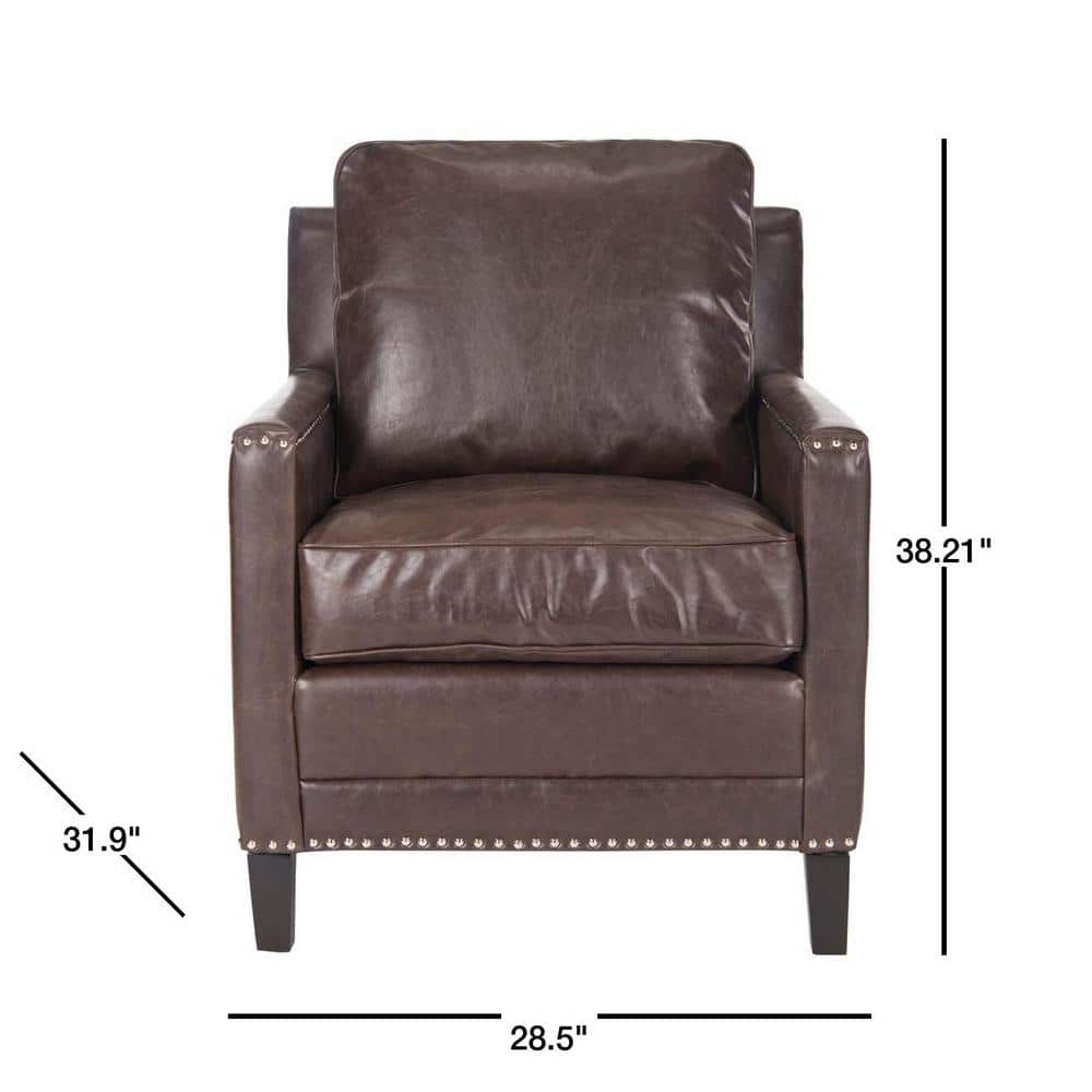 Espresso Birch Wood & Antique Brown Faux Leather Arm Chair