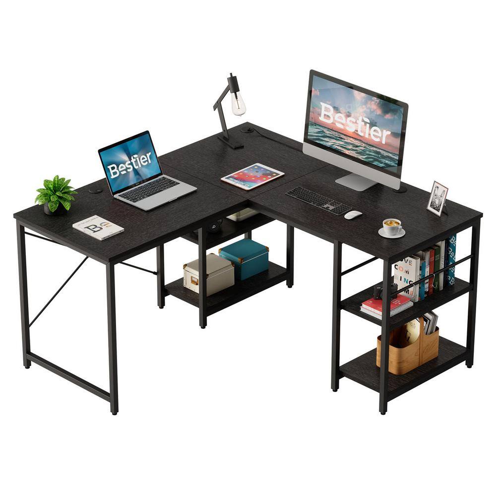 Bestier 59.45 in. Black LShaped Computer Desk D464YBLKG The Home Depot