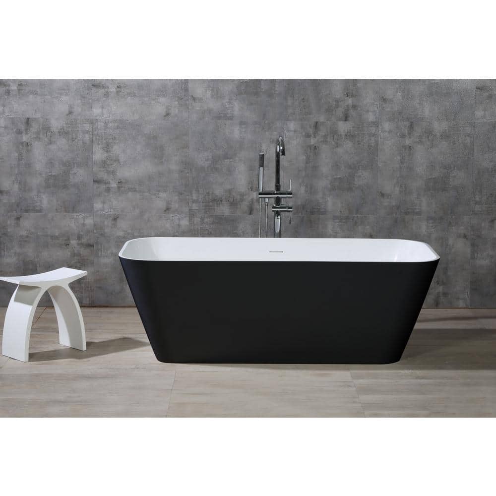 70'' Black and White Matte Resin Freestanding Soaking Bathtub