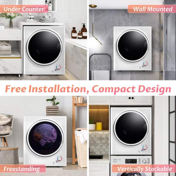 1.5 cu. ft. Vented Electric Portable Front Load Laundry Dryer in White with Knob Control and Wall Mount Kit Included