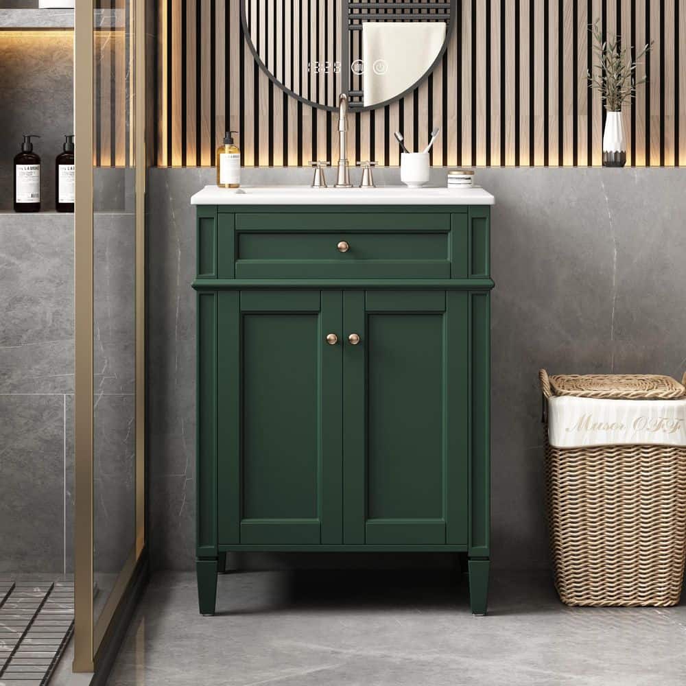 24 in. Single Sink Freestanding Green Bath Vanity with White Ceramic Sink Top, Storage Cabinet with Soft Close Door price history on PriceWatchPro