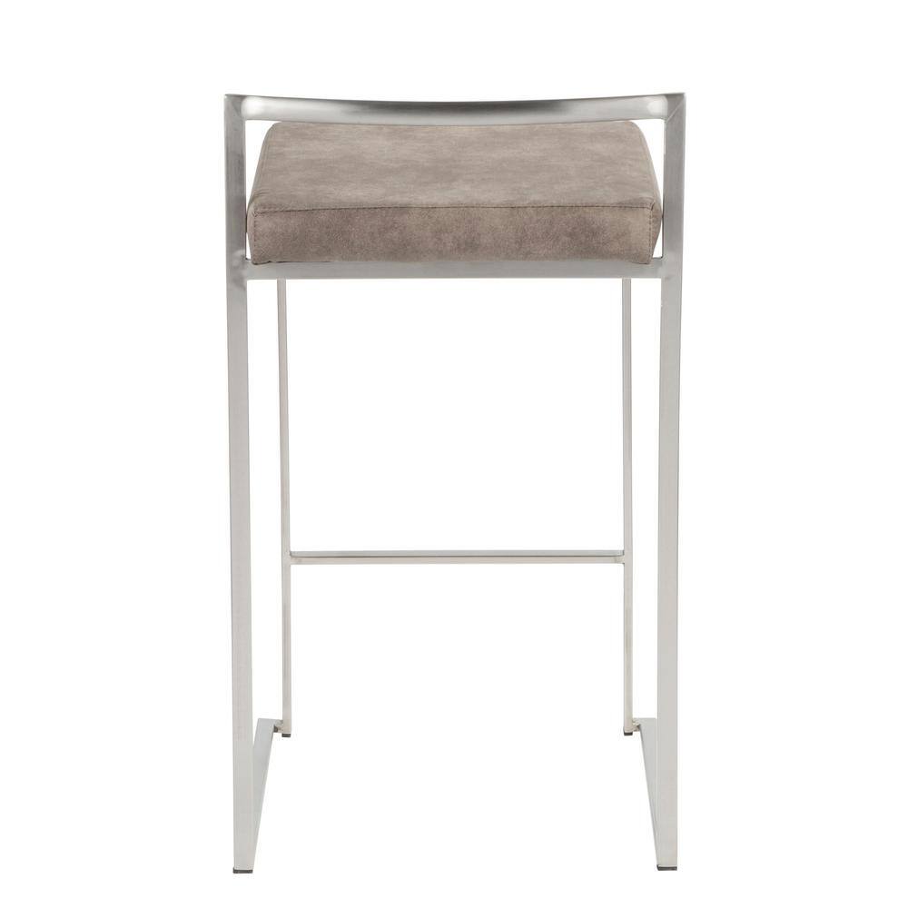 Fuji Brown Stainless Steel Counter Stools with Fabric Cushions