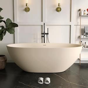 Eaton 65 in. x 29.5 in. Stone Resin Solid Surface Flatbottom Freestanding Soaking Bathtub in Cream