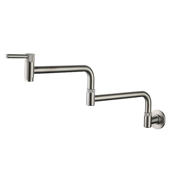 Wall Mount Pot Filler Faucet, Folding Kitchen Faucet with Stretchable Double Joint Swing Arms in Brushed Nickel