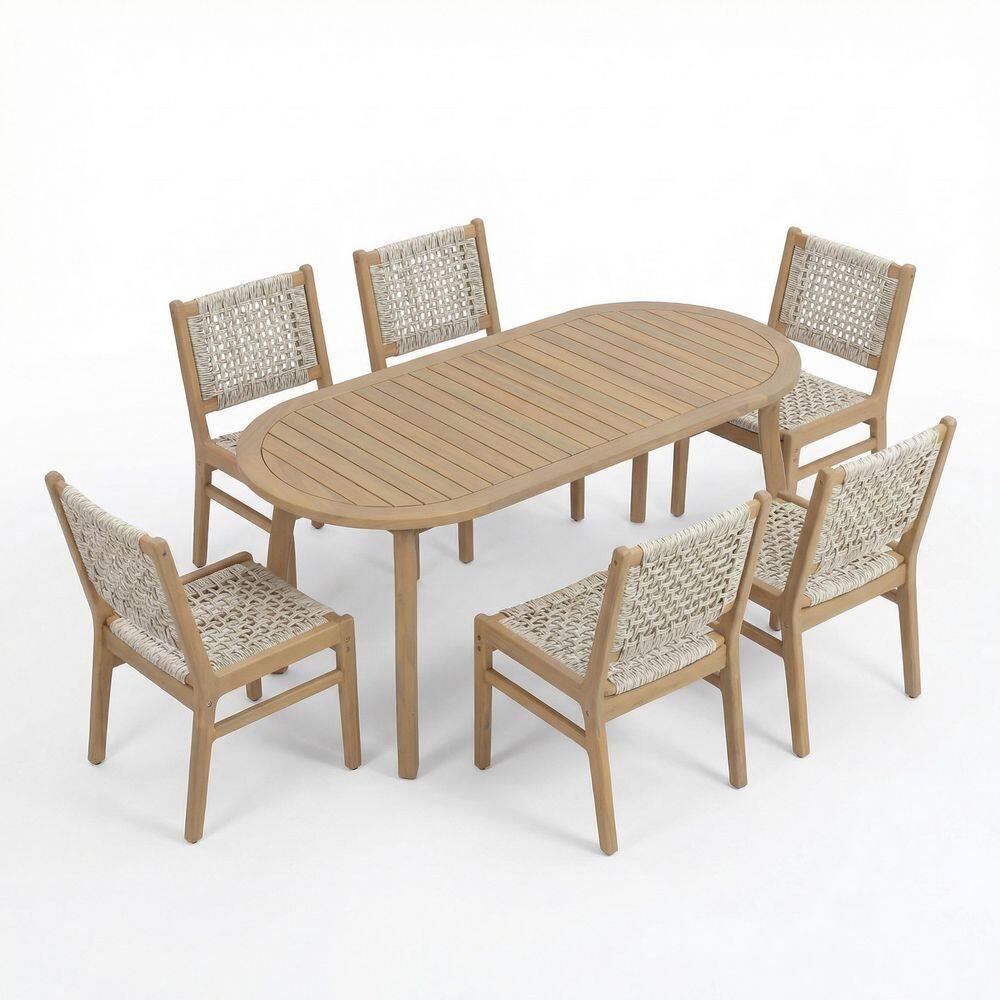 Kovie 7-Piece Oval Brown Solid Wood Top Outdoor Dining Table Set Seats 6 price history on PriceWatchPro