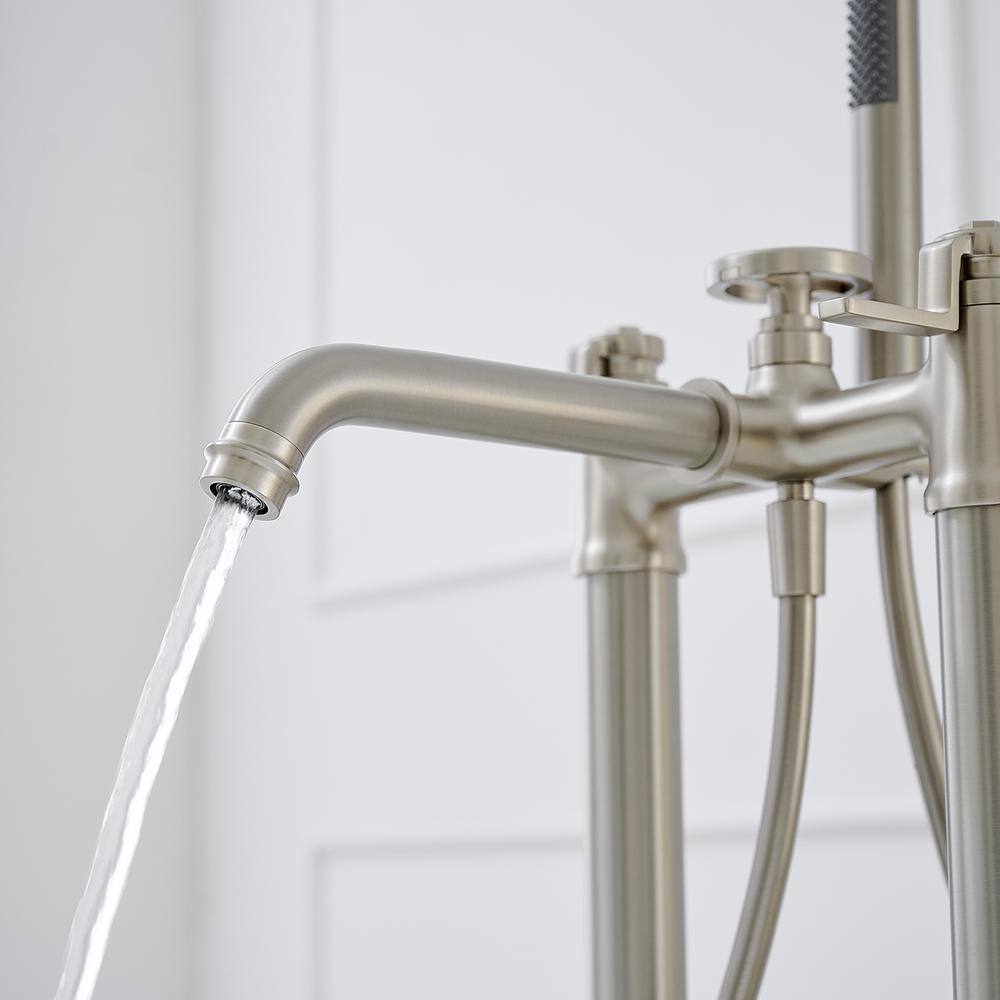 Brushed Nickel Freestanding Floor Mount Tub Faucet with Hand Shower