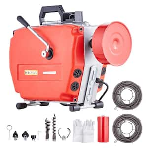 120 ft. x 7/8 in. Drain Cleaner Machine, 420W Electric Sewer Snake Auger Manual Feed - with 6 Cutters, 2 Steel Cables