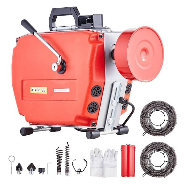 120 ft. x 7/8 in. Drain Cleaner Machine, 420W Electric Sewer Snake Auger Manual Feed - with 6 Cutters, 2 Steel Cables