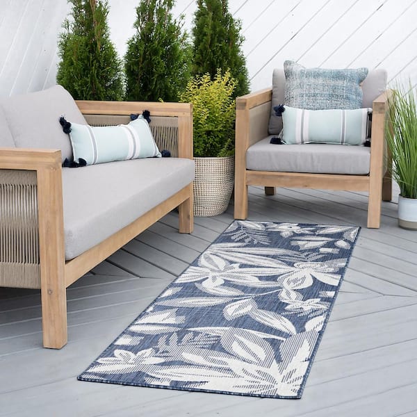 Eco Floral Navy 2 ft. x 8 ft. Indoor/Outdoor Runner Rug