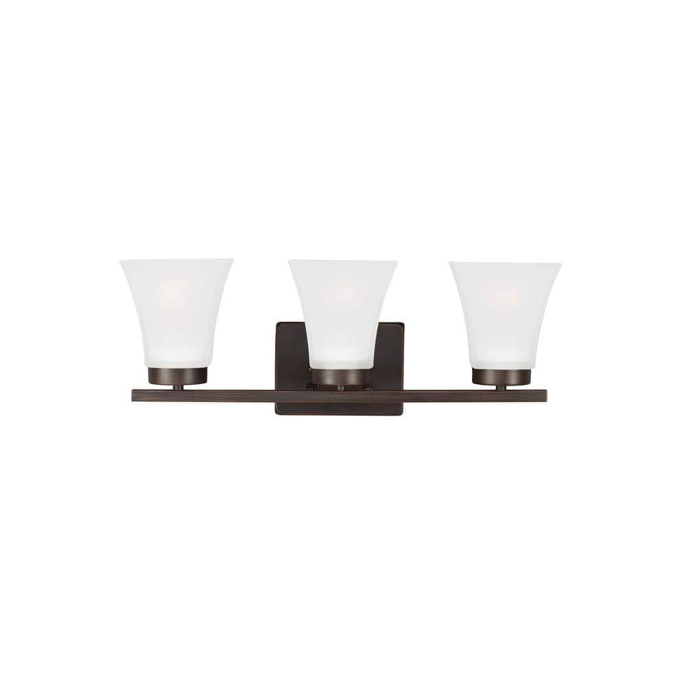Bayfield 20 in. 3-Light Burnt Sienna Contemporary Wall Bathroom Vanity Light with Satin Etched Glass Shades price history on PriceWatchPro