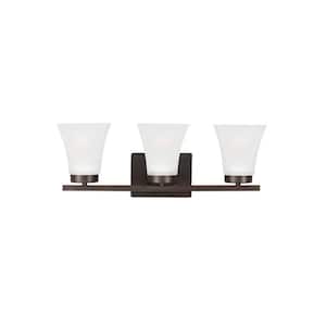 Bayfield 20 in. 3-Light Burnt Sienna Contemporary Wall Bathroom Vanity Light with Satin Etched Glass Shades