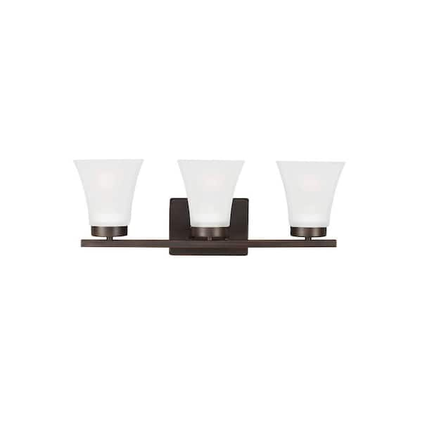 Generation Lighting Bayfield 20 in. 3-Light Burnt Sienna Contemporary Wall Bathroom Vanity Light with Satin Etched Glass Shades