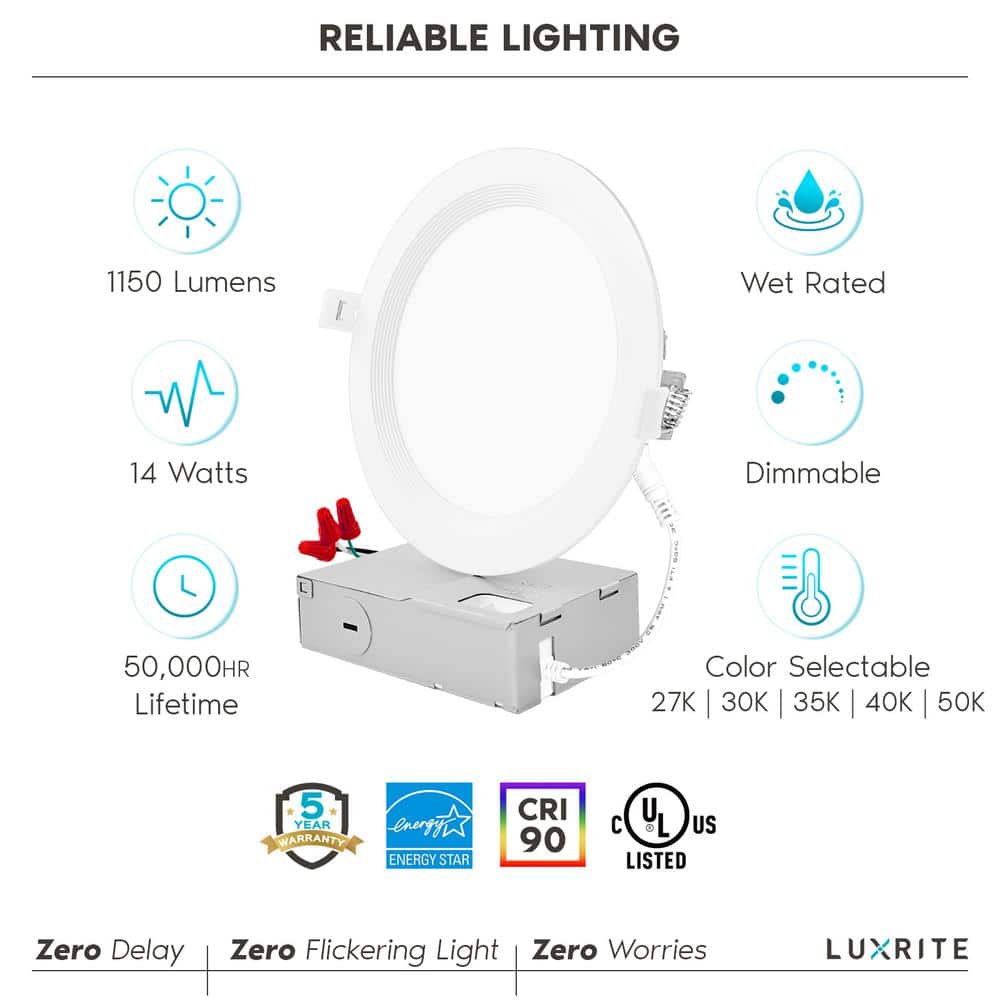 6'' Ultra Thin Dimmable LED Recessed Lighting Kit with Color Options