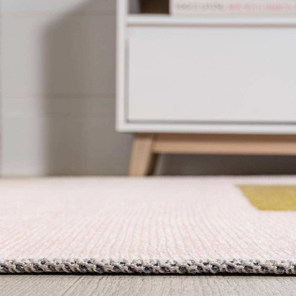 Scandinavian Minimalist Ivory Geometric 4' x 6' Washable Area Rug